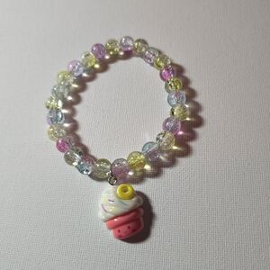 Glass Bead Bracelet with Cupcake Charm